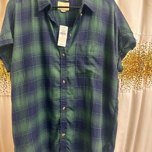 American Eagle Outfitters Blue and Green Casual Button Down Shirt